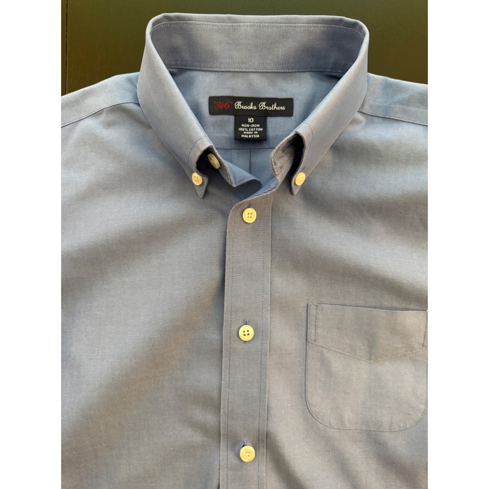 Brooks Brothers Boys Oxford Dress Shirt Size 10 Blue Preppy Essential Button-Up